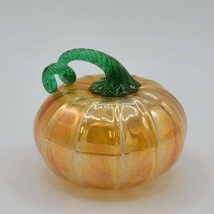 Carnival Art Glass Halloween Thanksgiving Pumpkin Hand Blown Orange Iridescent